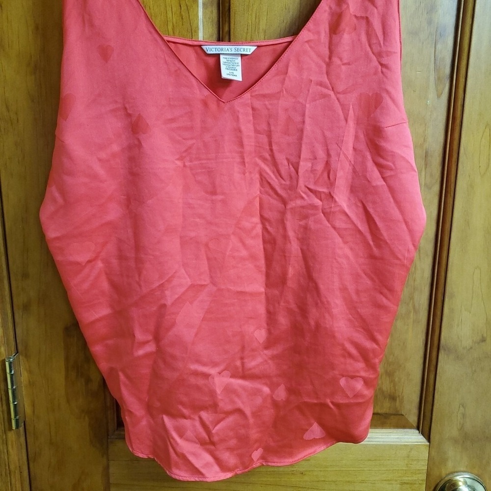 Victoria's Secret Large Camisole Women Pink Heart Jacquard Satin V-Neck Tank Top